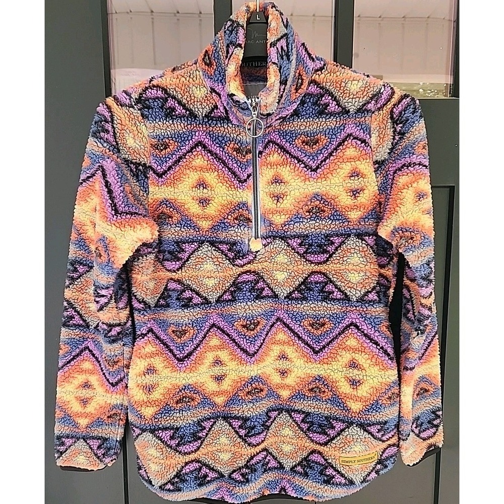 Simply Southern Pullover Women Small Colorful Aztec Geometric Fleece 1/4‎ Zip
